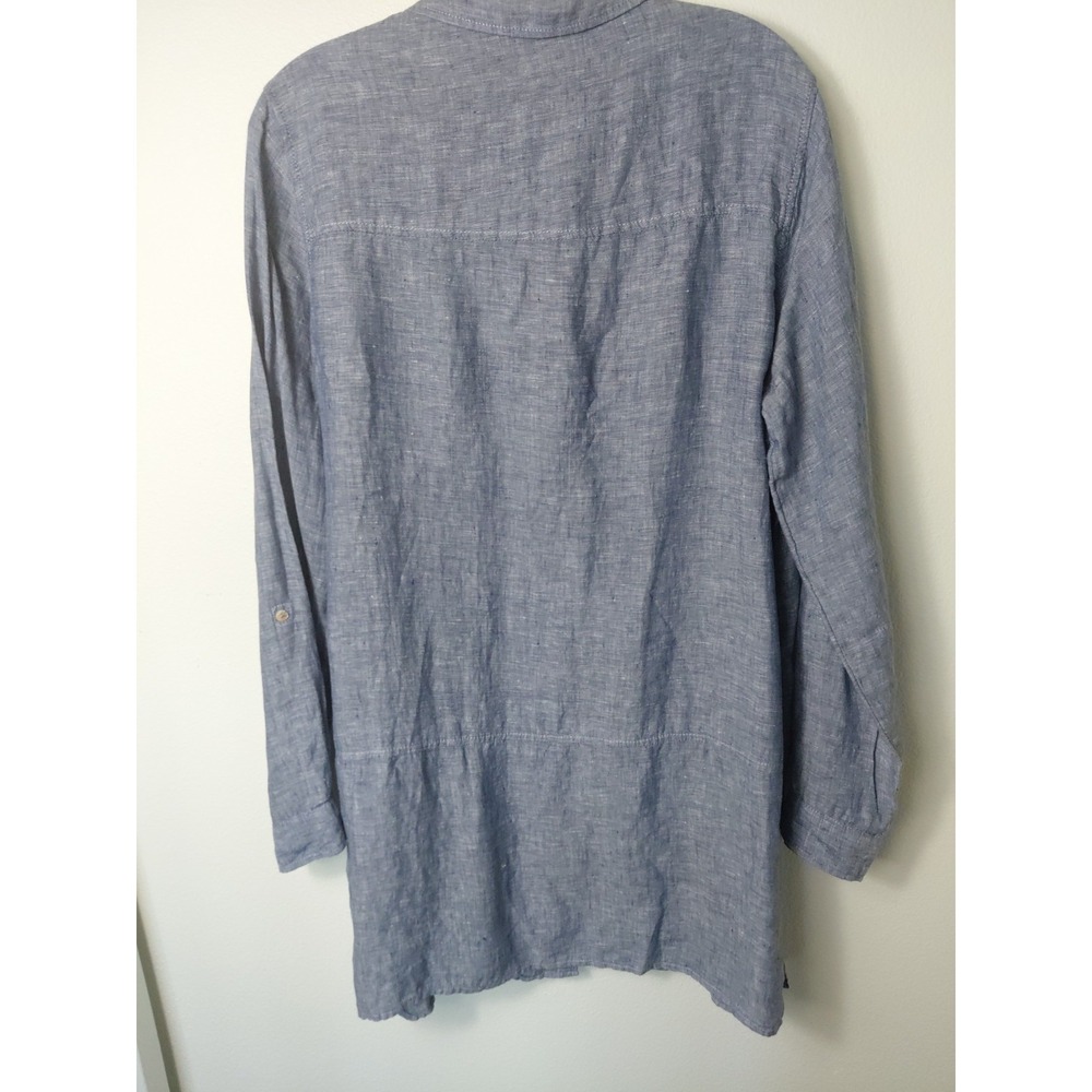 Tahari Tunic Women's Size L Blue Linen Button-Down Tunic long sleeve - Picture 5 of 8